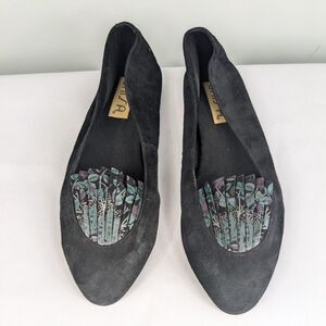 Vintage Unisa Flats Shoes Suede 80s 90s Eclectic Funky Purple Black Leather 9